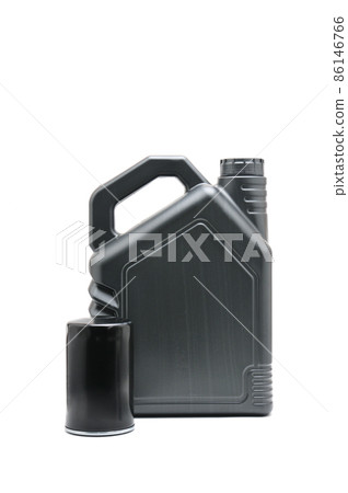 Car engine oil container and engine oil filter isolated on white background 86146766