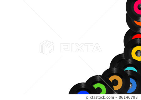 Border bottom right vinyl 45rpm single record on white with copy space 86146798