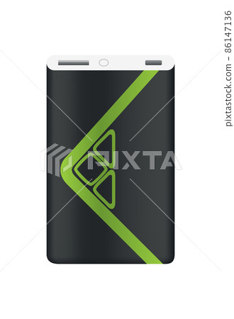 Power bank mockup without USB cable. Colorful portable charger device. External battery for charging with modern design. Powerbank isolated on white background 86147136