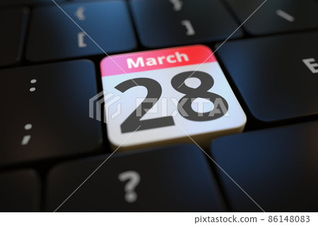 March 28 on a keyboard key, 3d rendering 86148083