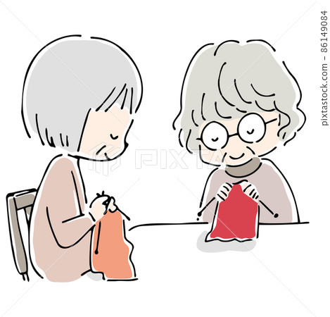 與朋友編織的老年婦女 86149084