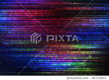 Glitch effect digital color distortion screen, lines and pixel noise vector background. TV signal error, VHS video rewind texture, computer bug static fail or broken display abstract backdrop 86150602