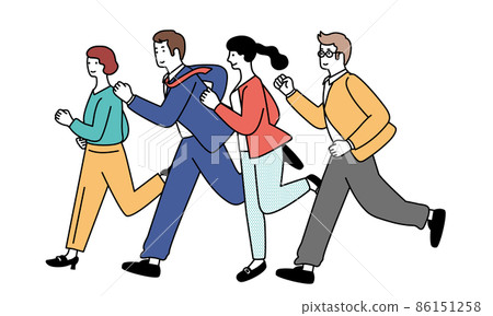 Illustration of a simple businessman and a business woman running Illustration of a simple businessman and a business woman running 86151258