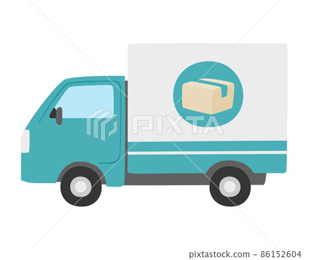運輸公司卡車的插圖,上面有紙板標記。 運輸公司卡車的插圖,上面有紙板標記。 86152604