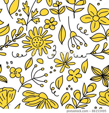 Seamless pattern of flowers isolated on white.... - Stock Illustration ...