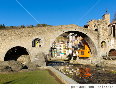View of medieval Spain town of Camprodon View of medieval Spain town of Camprodon 86153852