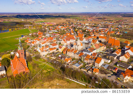 Aerial view of houses and nature of Prusice 86153859