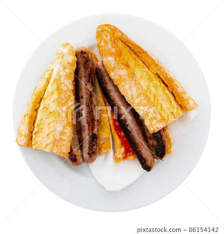 Hot sandwich with Longaniza sausage with sauce 86154142