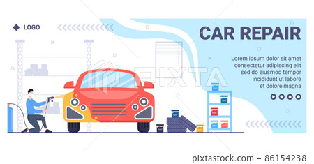 Car Painting Machine Cover Template Flat Illustration Editable of Square Background Suitable for Social media or Web Internet Ads 86154238