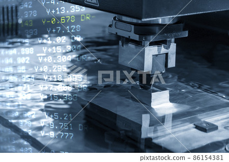The abstract scene of EDM process and G-code data background. 86154381