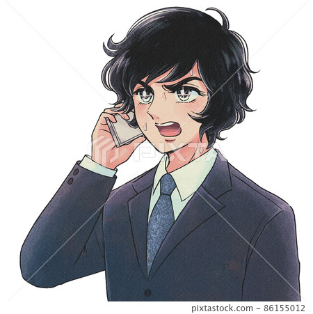 一個上班族一邊打電話，一邊對舊的卡通風格不耐煩 86155012