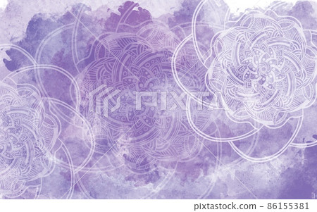 Decorative banner with watercolour texture and mandala design, very peri violet color textured watercolor background with mandalas 86155381