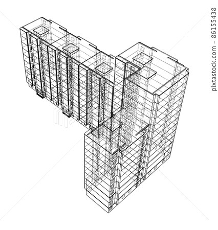 Wire-frame model of a multi-storey building Wire-frame model of a multi-storey building 86155438