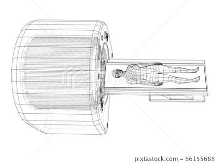 Female Patient Lying on a CT or MRI Scan 86155688