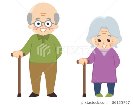 Elderly men and women with cane 86155767