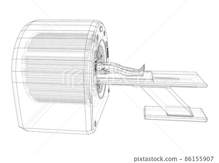 Female Patient Lying on a CT or MRI Scan 86155907