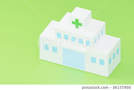 3DCG simple hospital model, green cross mark 86155908