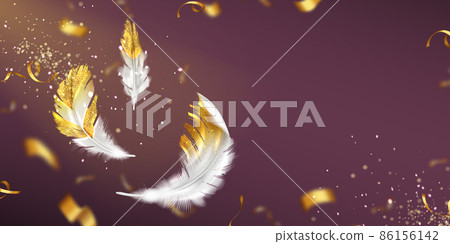 Background with white feathers with gold glitter Background with white feathers with gold glitter 86156142