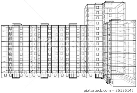 Wire-frame model of a multi-storey building 86156145