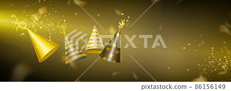 Holiday background with golden party hats 86156149