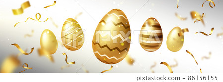 Happy Easter poster with golden eggs and ribbons 86156155