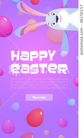Happy Easter poster with eggs and cute bunny Happy Easter poster with eggs and cute bunny 86156157