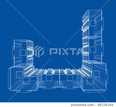 Wire-frame model of a multi-storey building Wire-frame model of a multi-storey building 86156248