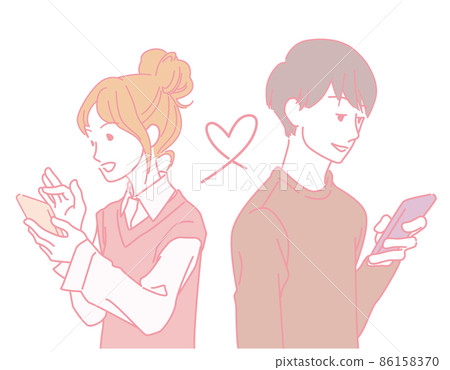十幾歲到二十多歲的男人和女人在智能手機上尋找戀人-粉紅色 十幾歲到二十多歲的男人和女人在智能手機上尋找戀人-粉紅色 86158370