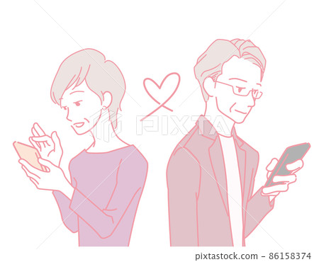 Middle-aged and elderly men and women in their 50s who are looking for marriage and love on smartphones-pink color 86158374