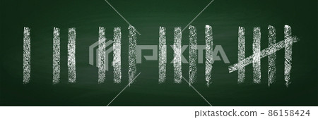 Tally marks count Chalk on a Green chalkboard wall sticks lines counter. 86158424