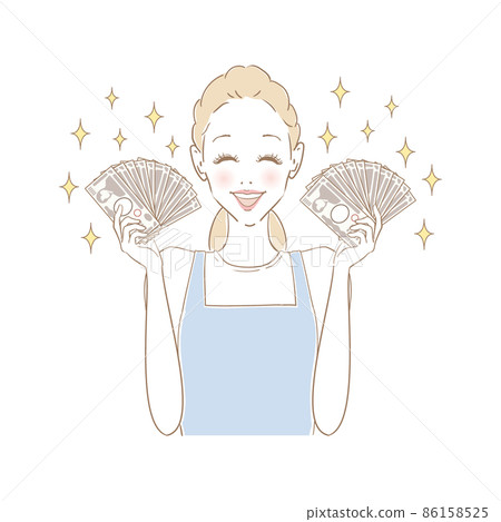 A housewife who is happy to have a lot of bills 86158525