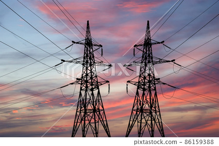 Electricity pylons and line Electricity pylons and line 86159388
