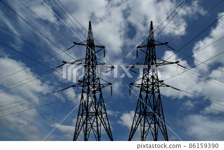 Electricity pylons and line Electricity pylons and line 86159390