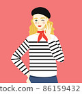 Female upper body in French fashion. Female who winks and signs OK 2 86159432