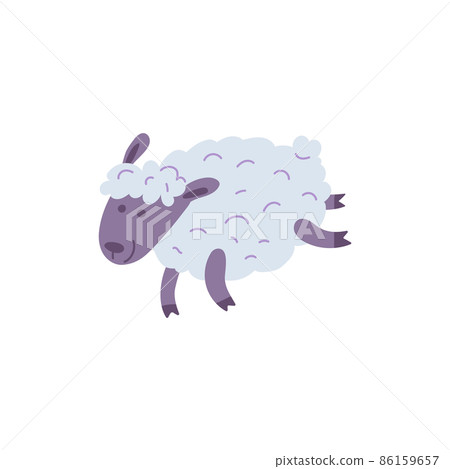 Cute and childish sheep jumps, flat vector illustration isolated on white background. Cute and childish sheep jumps, flat vector illustration isolated on white background. 86159657
