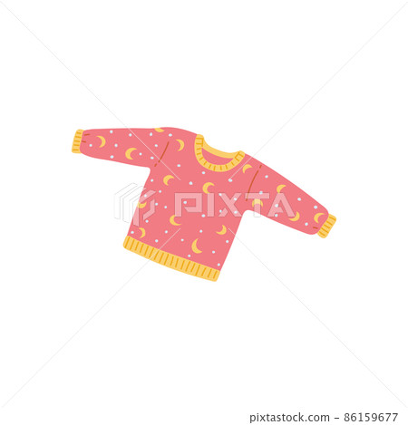 Pajama shirt long-sleeve with kids print, flat vector illustration isolated. 86159677
