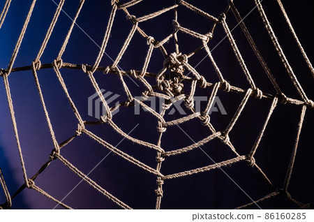 Japanese traditional technique of knitting shibari ropes in the form of a spider web. No people. Part of the bedroom interior. BDSM. Japanese traditional technique of knitting shibari ropes in the form of a spider web. No people. Part of the bedroom interior. BDSM. 86160285