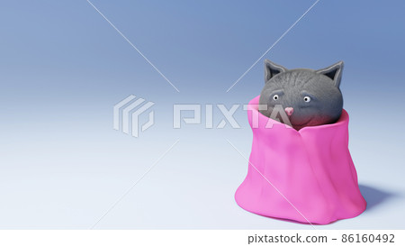 Cute Kitten Wrapped in Pink Towel. Fluffy Cat with Towel Around His Body. Rendering from 3D. Cute Kitten Wrapped in Pink Towel. Fluffy Cat with Towel Around His Body. Rendering from 3D. 86160492