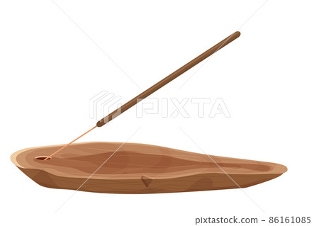 Aroma stick on wooden incense burner detailed in cartoon style isolated on white background . Aromatherapy and meditation, Aroma stick on wooden incense burner detailed in cartoon style isolated on white background . Aromatherapy and meditation, 86161085