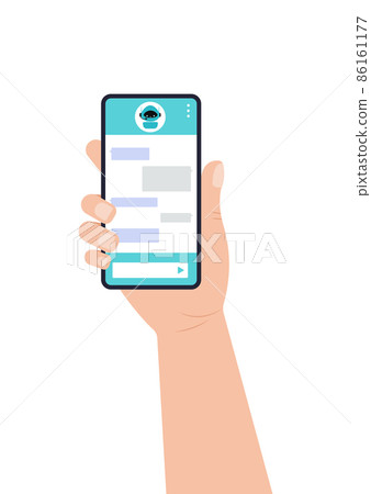 Chat bot dialoge window with cute ai robot on bar flat icon isolated. 86161177