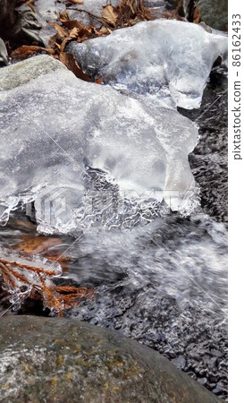 Frozen ice roof over the river stream Frozen ice roof over the river stream 86162433
