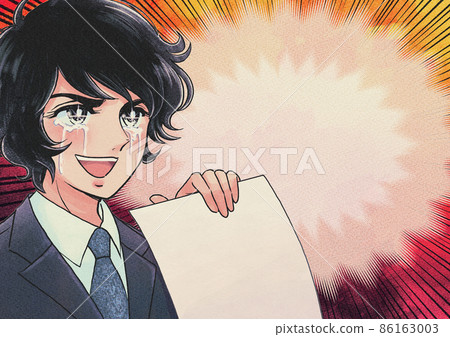 老女孩卡通風格 ・ 一個男人一邊哭一邊展示文件的眼神 老女孩卡通風格 ・ 一個男人一邊哭一邊展示文件的眼神 86163003