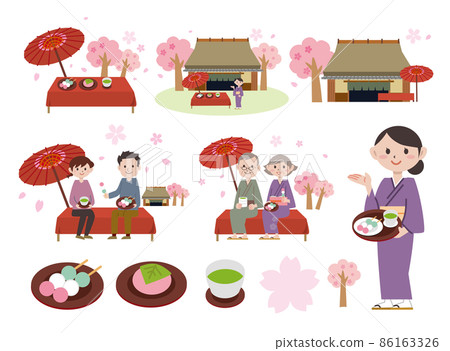 Spring cherry blossom viewing teahouse set 86163326