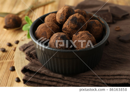 Concept of sweets with truffles on wooden background 86163858