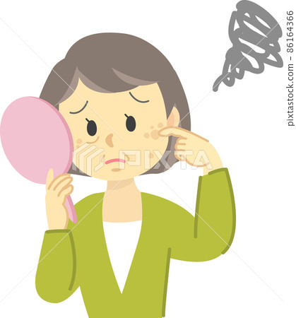 插圖素材:皮膚問題 患有“陽光痣(老年斑)”、“炎症後色素沉著”和“黃褐斑”的老年女性 插圖素材:皮膚問題 患有“陽光痣(老年斑)”、“炎症後色素沉著”和“黃褐斑”的老年女性 86164366