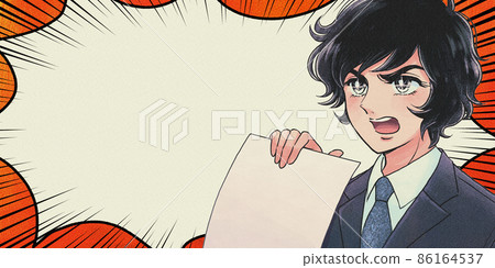 Nostalgic shojo manga touch-Man's banner pointing at documents 86164537