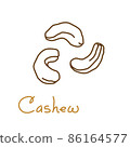 Cashew hand drawn graphics element for packaging design of nuts and seeds or snack. Vector illustration in line art style 86164577