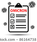Omicron, new COVID-19 variant, test board icon. Novel Corona Virus Disease 2019-nCov Pandemic illness health care message business concept. Medical checklist report with approved coronavirus diagnosis 86164738