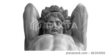 Atlant holds a vault above the entrance. Isolated on white background with clipping path Atlant holds a vault above the entrance. Isolated on white background with clipping path 86164992