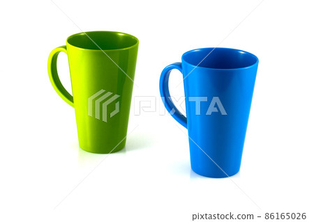Green and blue cup isolate on white background Green and blue cup isolate on white background 86165026